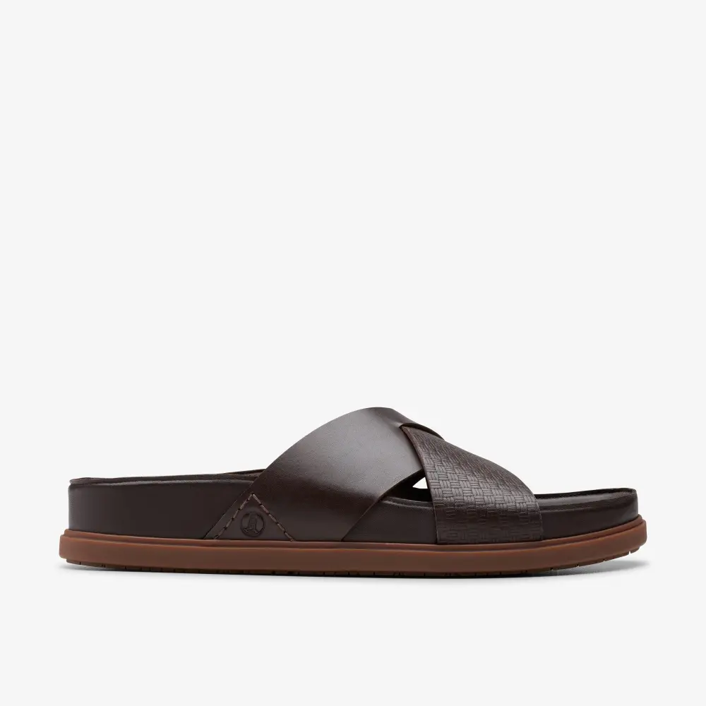 Mens Torford Cross Brown Leather Flat Slide Sandals online