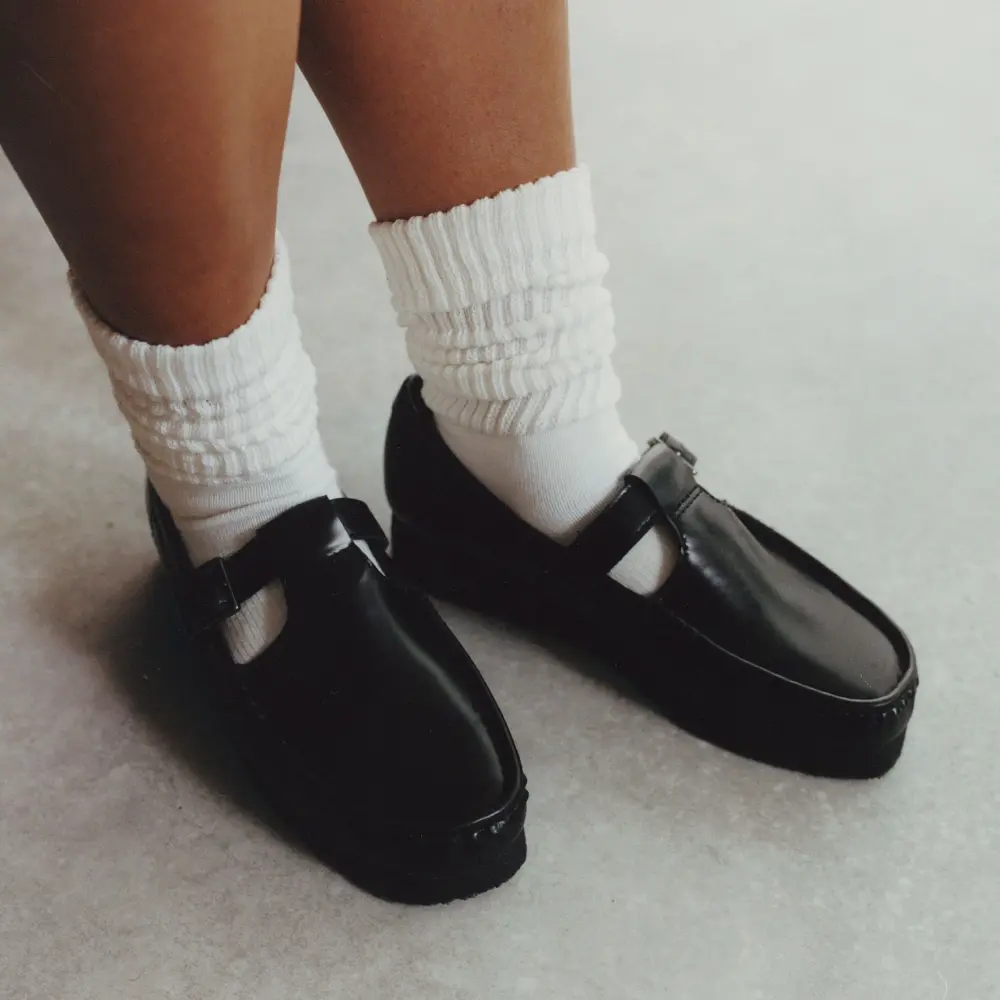 Womens Wallabee T Bar Black Hi Shine Leather T Bar Shoes online